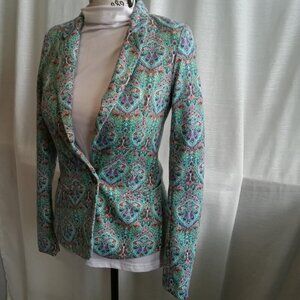 Short vintage velvet jacket with silk lining, colorful paisley pattern very soft